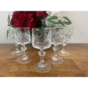 Vintage Bohemia Cut‎ Crystal Pinwheel Stemmed Cordial Glasses Set of 5
